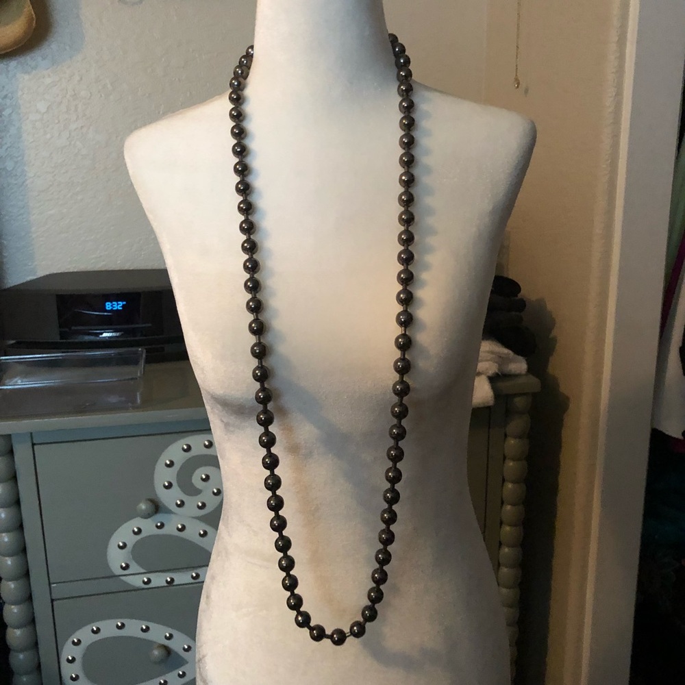 Express Long Gun Metal Gray Beaded Necklace